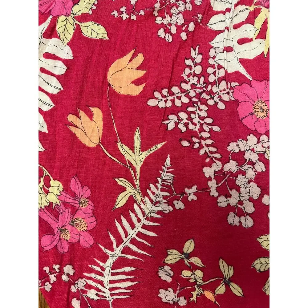 Free People Pink Floral Tank Top S P Small Petite Boho Viscose V-Neck Sleeveless